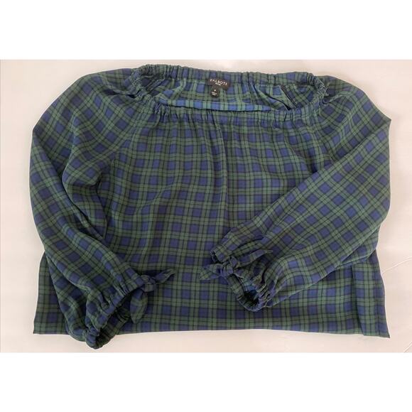 Talbot's Woman Petite Size Semi Sheer Black Watch Plaid Blouse LS Holidays - Picture 1 of 4